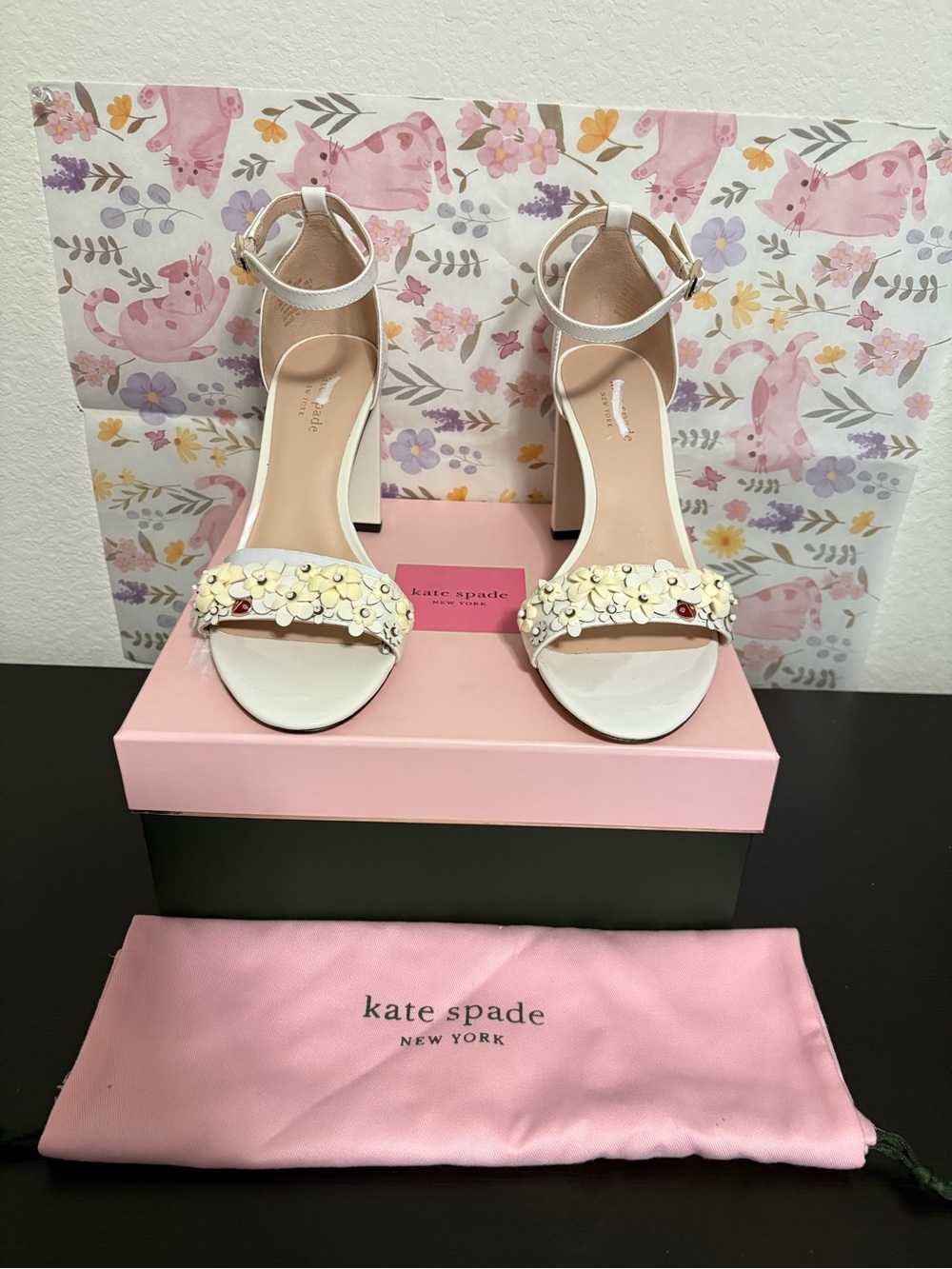Kate Spade Paradisi white heels optic white dress sandals. Size 9B. New in box.